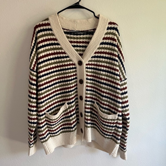 Pink Clover Sweaters - Pink Clover Multicolor Striped Cardigan